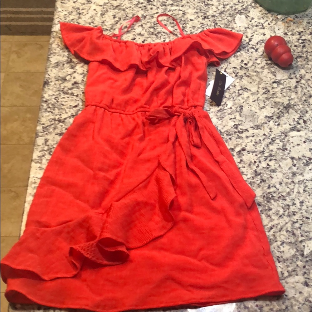 Red off the shoulder dress